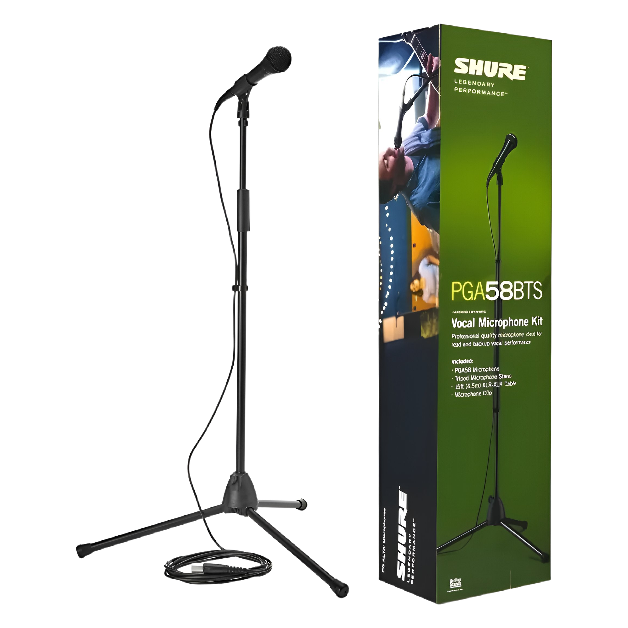 Micrófono Dinámico Vocal Shure PGA58-BTS Cardioide con Stand y Cable