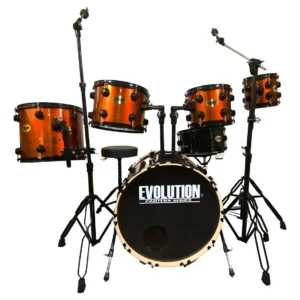 Batería Acústica Evolution Pantera Color Rojo con Rayas 6 piezas, Lugs en Color Negra