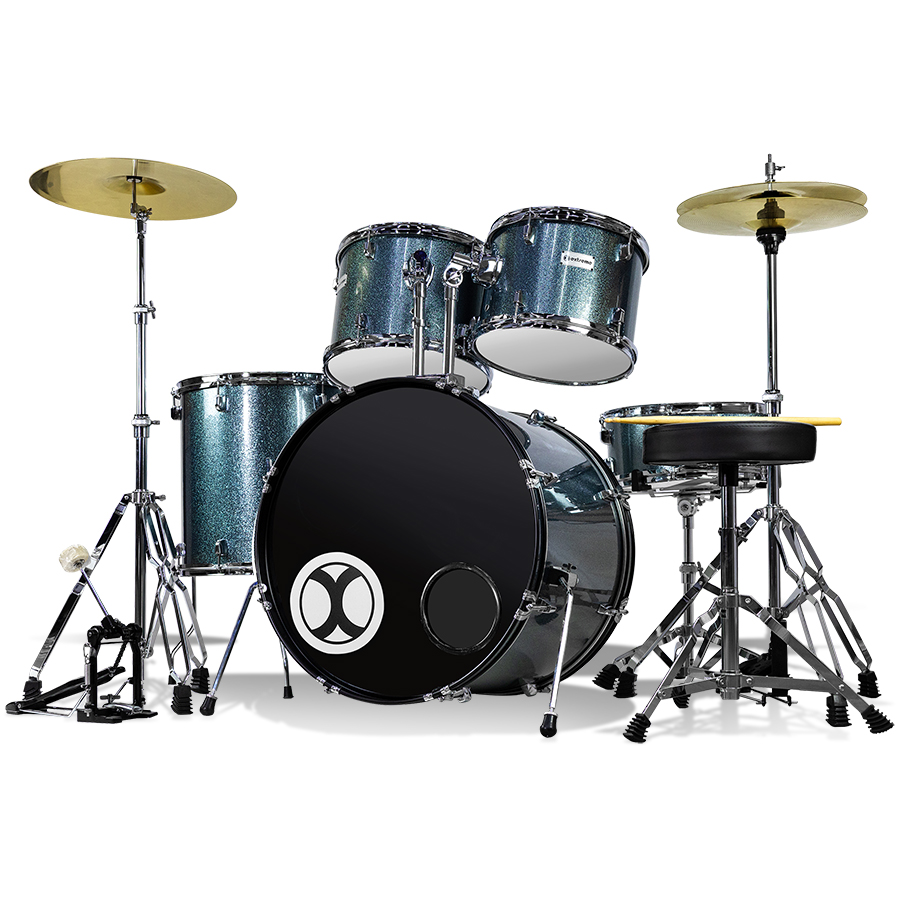 Batería Profesional EXBT066 Extreme Azul Sparkle 5 PZS Aro Color Cromo