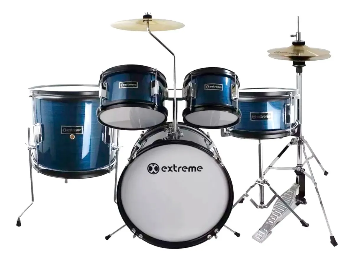 Batería Junior EXBT059 Extreme Azul Rayado 5 Pzas Aro Negro
