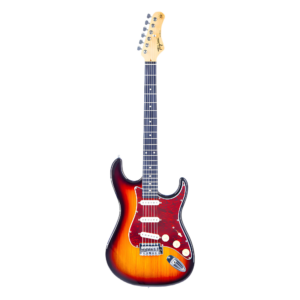 Guitarra Eléctrica Tipo Stratocaster Tagima, Color Sombreado con Mica Vino, Cuerpo Tilo Americano, Cabeza y Brazo Arce, Diapasón Madera Técnica, Pastillas 03 SC USA TG-500-SB-DF-TT