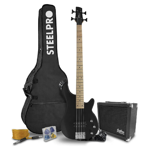 Paquete de Bajo Eléctrico de 4 Cuerdas Steelpro YB Series 503 Negro Satinado 503-SK