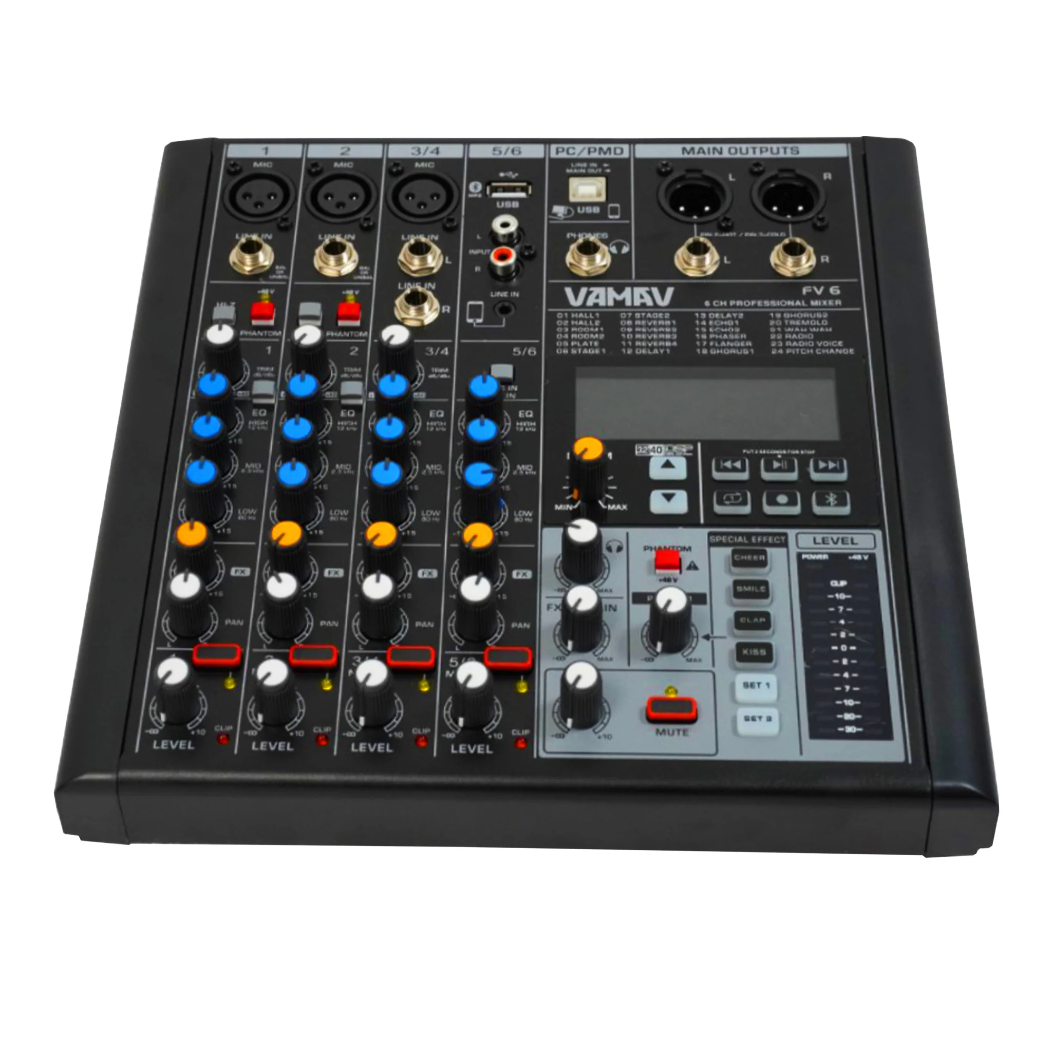 Mezcladora de Audio Vamav FV 6 6 Canales Compacta con Alimentación Phantom