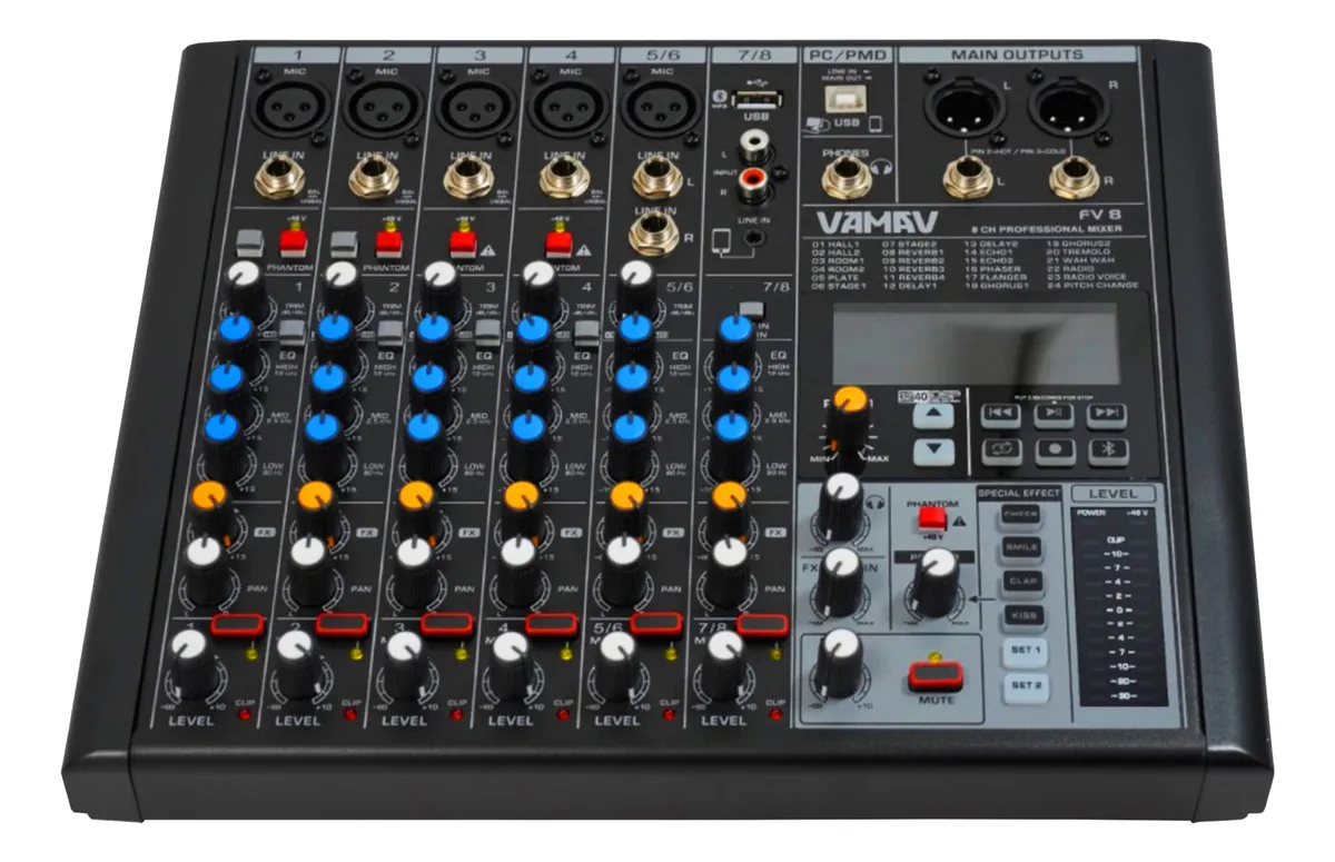 Mezcladora de Audio Vamav FV 8 6 Canales con USB y Reproductor MP3