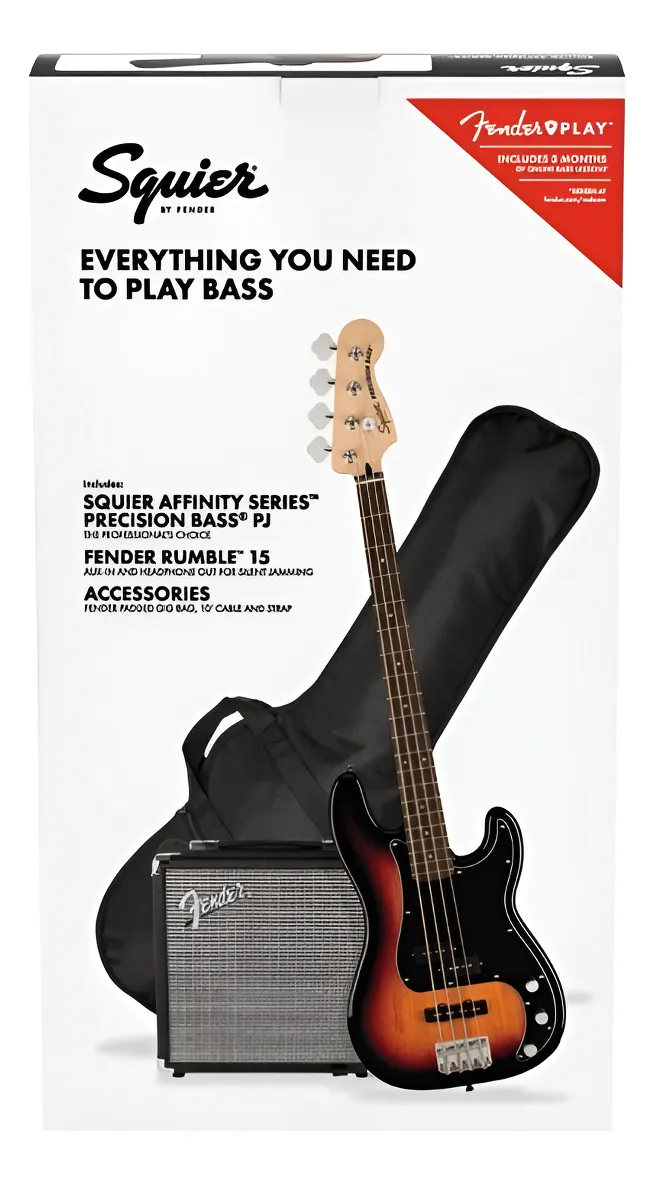 Paquete de Bajo Eléctrico de 4 Cuerdas Fender PJ BASS LRL 3TS R15 MLIW AX