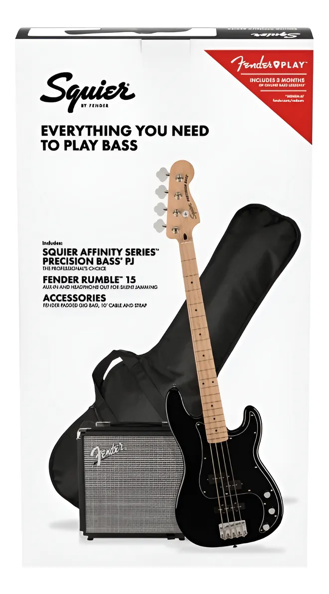 Paquete de Bajo Eléctrico de 4 Cuerdas Fender PJ BASS BLK GB R15 MLIW AX