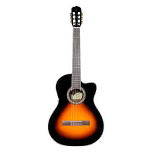 Guitarra Electroacústica Clásica con Corte Serie Walnut Tagima, Color Sunburst Brillante, Pastilla Tagima TEQ-8 4 Bandas y Afinador WS-10-EQ-DSBS