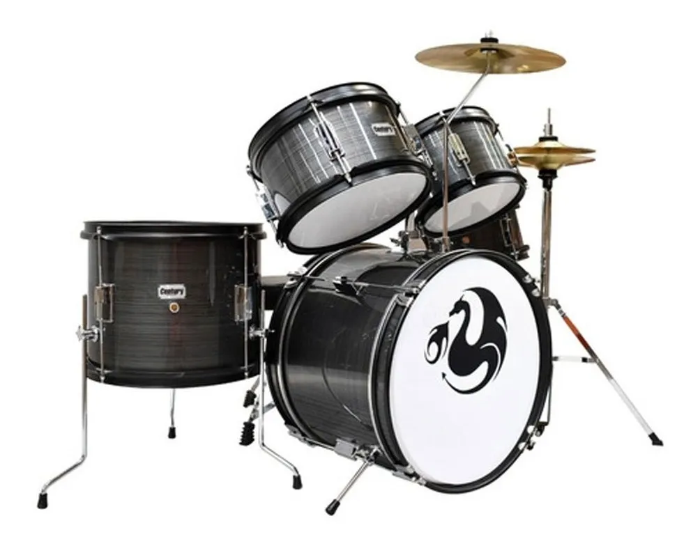 Batería Acústica Junior Century 5 Pzas Aro Negro, Gris Rayado - CNBT037