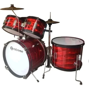 Batería Junior Extreme EXBT049 Roja 3D 5 Piezas con Aros Negros