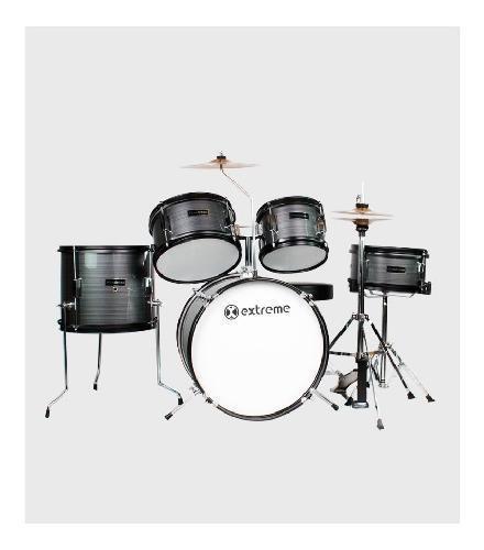 Batería Junior EXBT047 Extreme Gris Rayado 5 Pzas Aro Negro