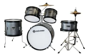 Batería Junior Extreme EXBT061 Gris Sparkle 5 Piezas con Aros Negros