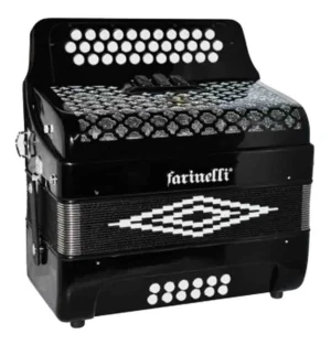 Acordeón de Botones Farinelli 3412FAN Tono Fa Negro 34 Botones 12 Bajos 3 Registros