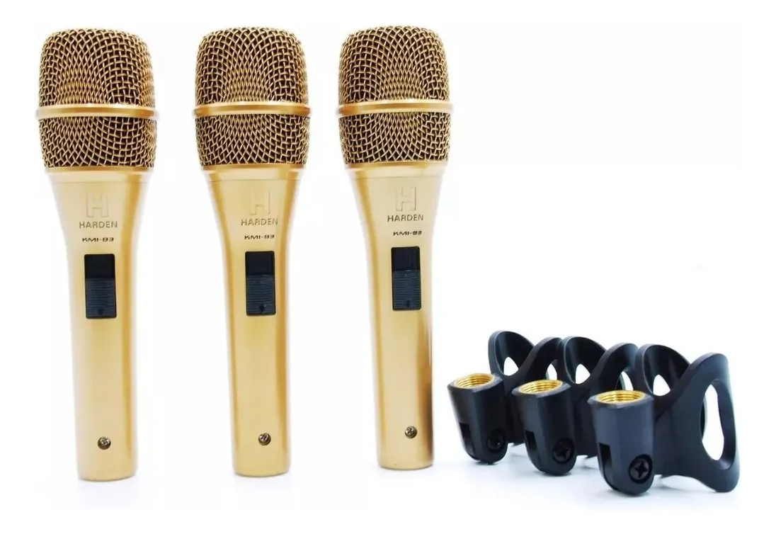 Kit de 3 Micrófonos Dinámicos Vocales Harden KMI-83 Cardioide con Estuche