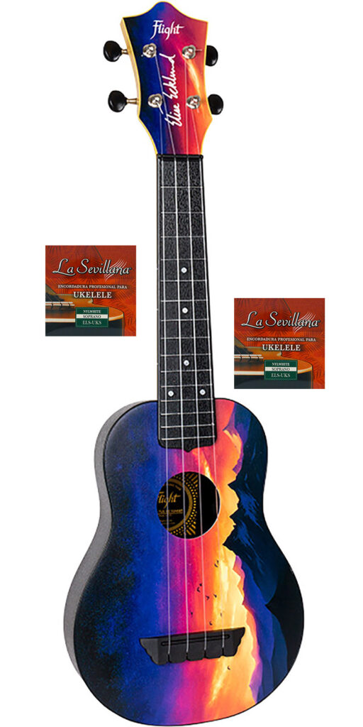 Ukuleles Flight Soprano TUS-EE SS ELSUKS Sunset Amanecer Negro con Accesorios