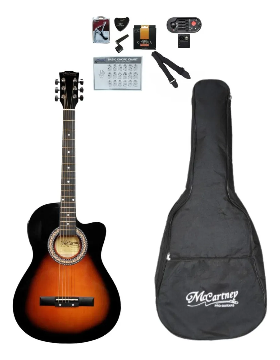 Guitarra Electroacústica McCartney Color Sombreado, Cuerpo Slim, Incluye Pastilla Activa 4 Bandas Ecualización CG-851-EQ-RD
