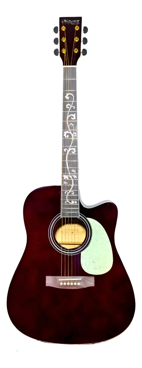 Guitarra Electroacústica Texana de 12 Cuerdas Docerola McCartney Color Rojo Vino, con Diseño en el Diapasón BFG-4117C-12FM-EQ-WR