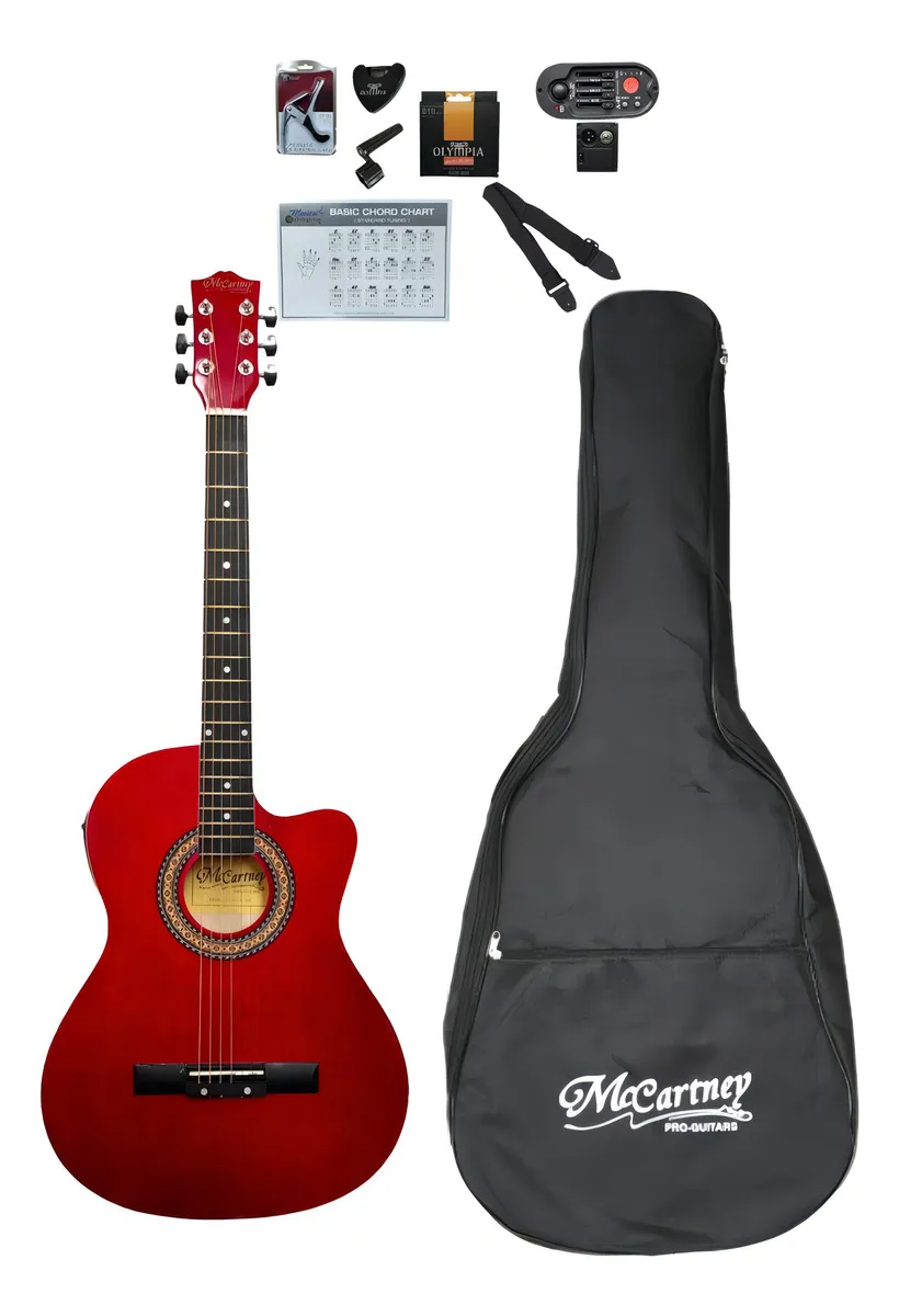 Guitarra Electroacústica McCartney Color Rojo, Cuerpo Slim, Incluye Pastilla Activa 4 Bandas Ecualización CG-851-EQ-RD