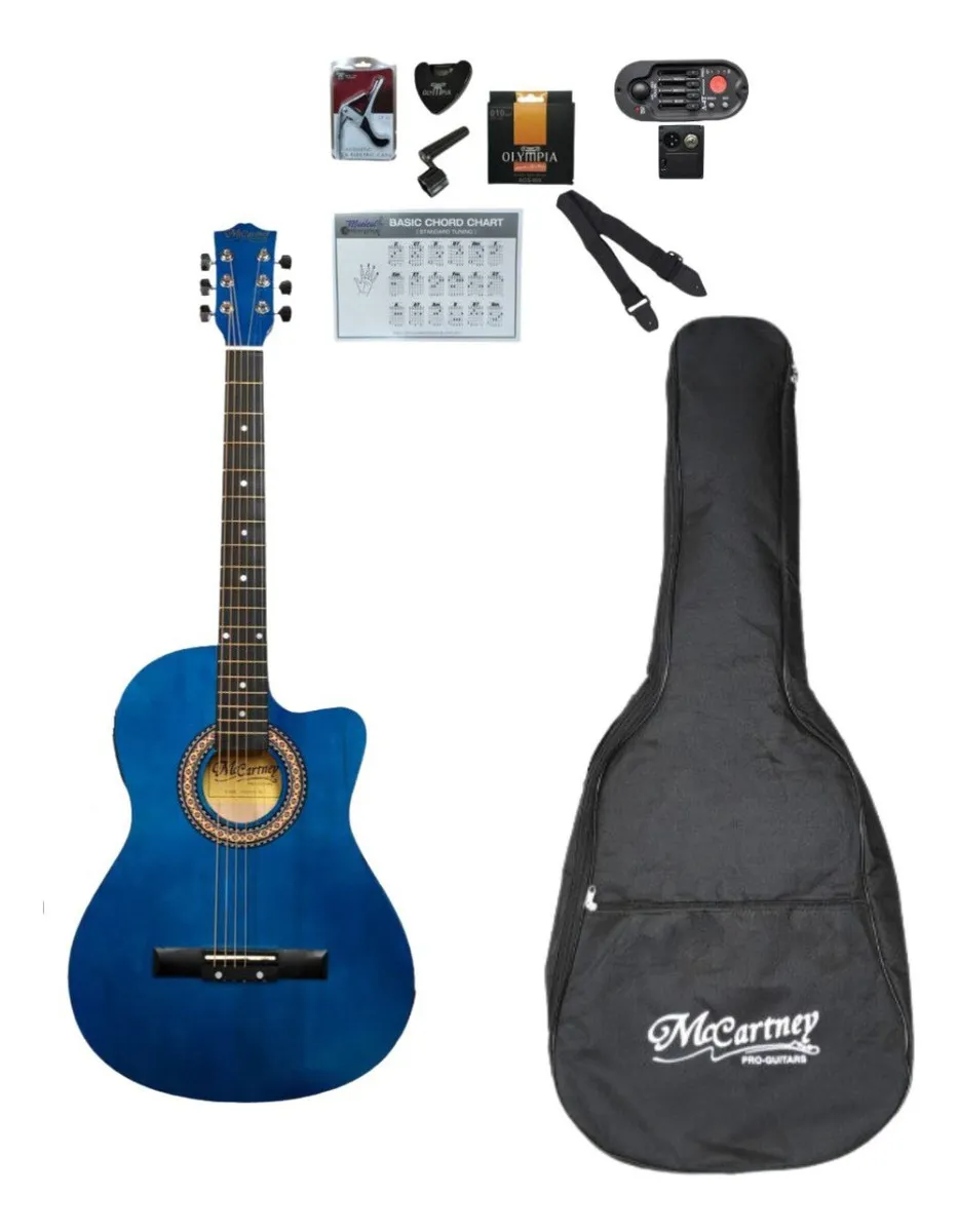 Guitarra Electroacústica McCartney Color Azúl, Cuerpo Slim, Incluye Pastilla Activa 4 Bandas Ecualización CG-851-EQ-BL