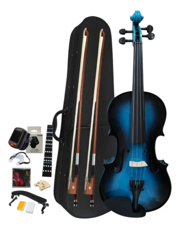 Violín Acuático Paris MV012W 4/4 Azul Sombreado con Tapa Maciza y Afinador