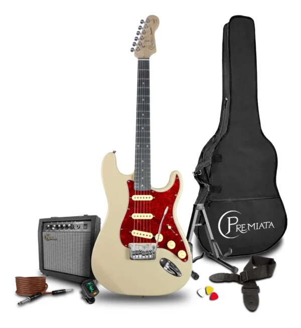 Paquete de Guitarra Eléctrica Premiata 016PK Estilo Single Cut Marfil