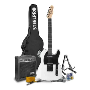 Paquete Guitarra Eléctrica Steelpro TC Series 048 Negra/Blanca 048-SK