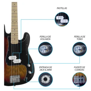 Paquete de Bajo Eléctrico de 4 Cuerdas Steelpro 3 Tonos 501-SK Sunburst