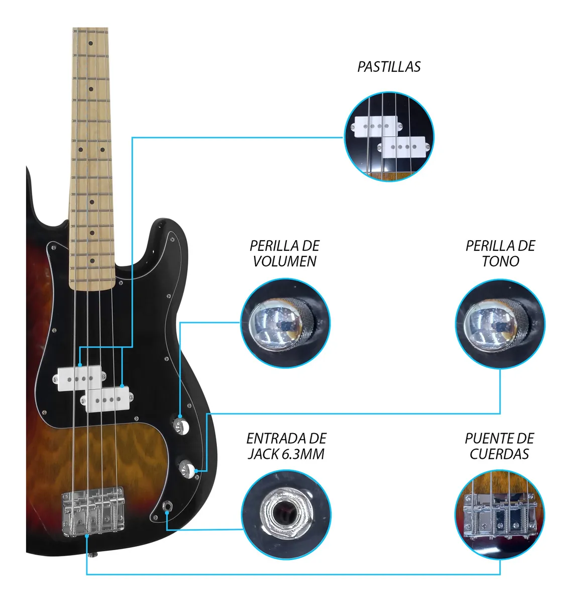 Paquete de Bajo Eléctrico de 4 Cuerdas Steelpro 3 Tonos 501-SK Sunburst - Image 2