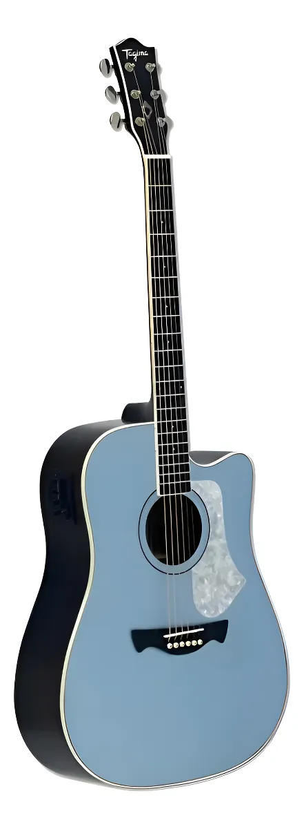 Guitarra Electroacústica Serie Latam Tagima Azul Satinado, Pastilla TEQ-8, Tapa de Abeto Sólido y Laterales de Agatis ANDES-EQ-LPBS-DF