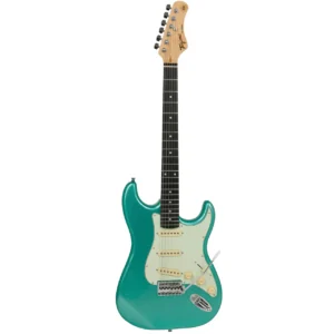 Guitarra Eléctrica Tipo Stratocaster Tagima, Color Blanco Olímpico con Mica Menta, Cuerpo Tilo Americano, Cabeza y Brazo Arce, Diapasón (Oscuro) Madera Técnica, Pastillas 03 Single Coils USA TG-500-OWH-DF-MG