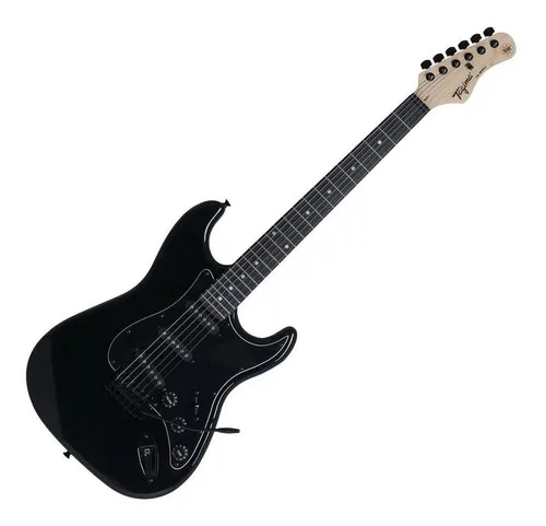 Guitarra Eléctrica Tipo Stratocaster Tagima, Color Negro con Mica Negra, Cuerpo Tilo Americano, Cabeza y Brazo Arce, Diapasón (Oscuro) Madera Técnica, Pastillas 03 Single Coils USA TG-500-BK-DF-BK