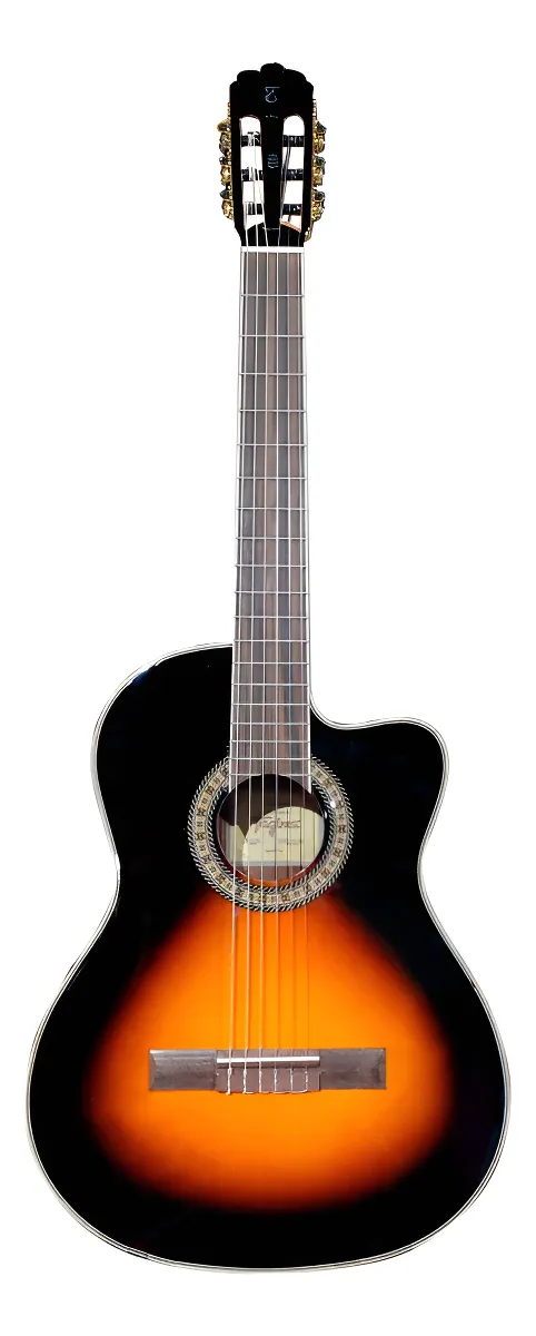 Guitarra Electroacústica Clásica con Corte Serie Walnut Tagima, Color Sunburst Brillante, Pastilla Tagima TEQ-8 4 Bandas y Afinador WS-10-EQ-DSBS