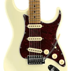 Guitarra Eléctrica Tagima Tipo Stratocaster, Color Blanco Olímpico con Mica Vino, Cuerpo de Tilo Americano, Cabeza y Brazo Maple Barnizado, con 3 Pastillas Single Coils USA TG-530-OWH-LF-TT