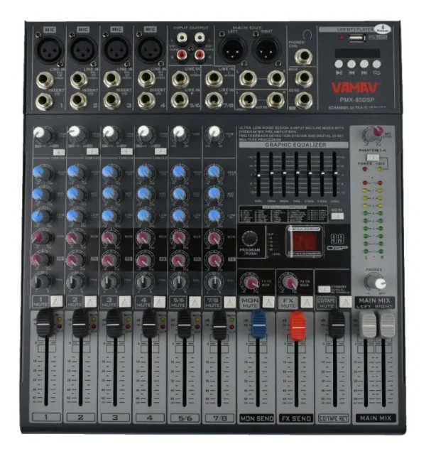 Mezcladora Amplificada Vamav PMX-80 DSP con 8 Canales y Efectos