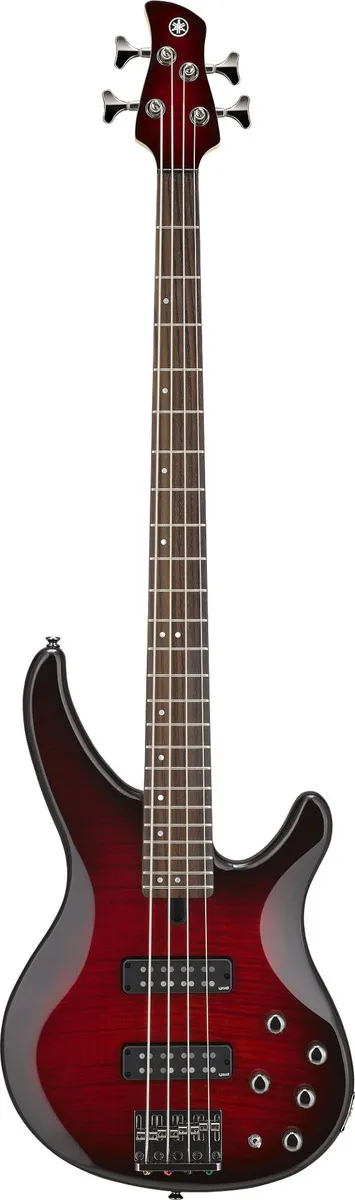 Bajo Eléctrico de 4 Cuerdas Yamaha TRBX 604FM (4 Cuerdas) Activo/pasivo, Tapa de Maple Flameado Dark Red Burst TRBX604FMDRB